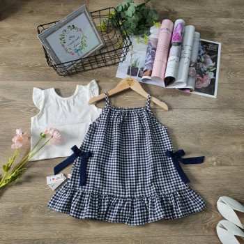 Sét yếm 2 dây kẻ caro đuôi cá size 2-6